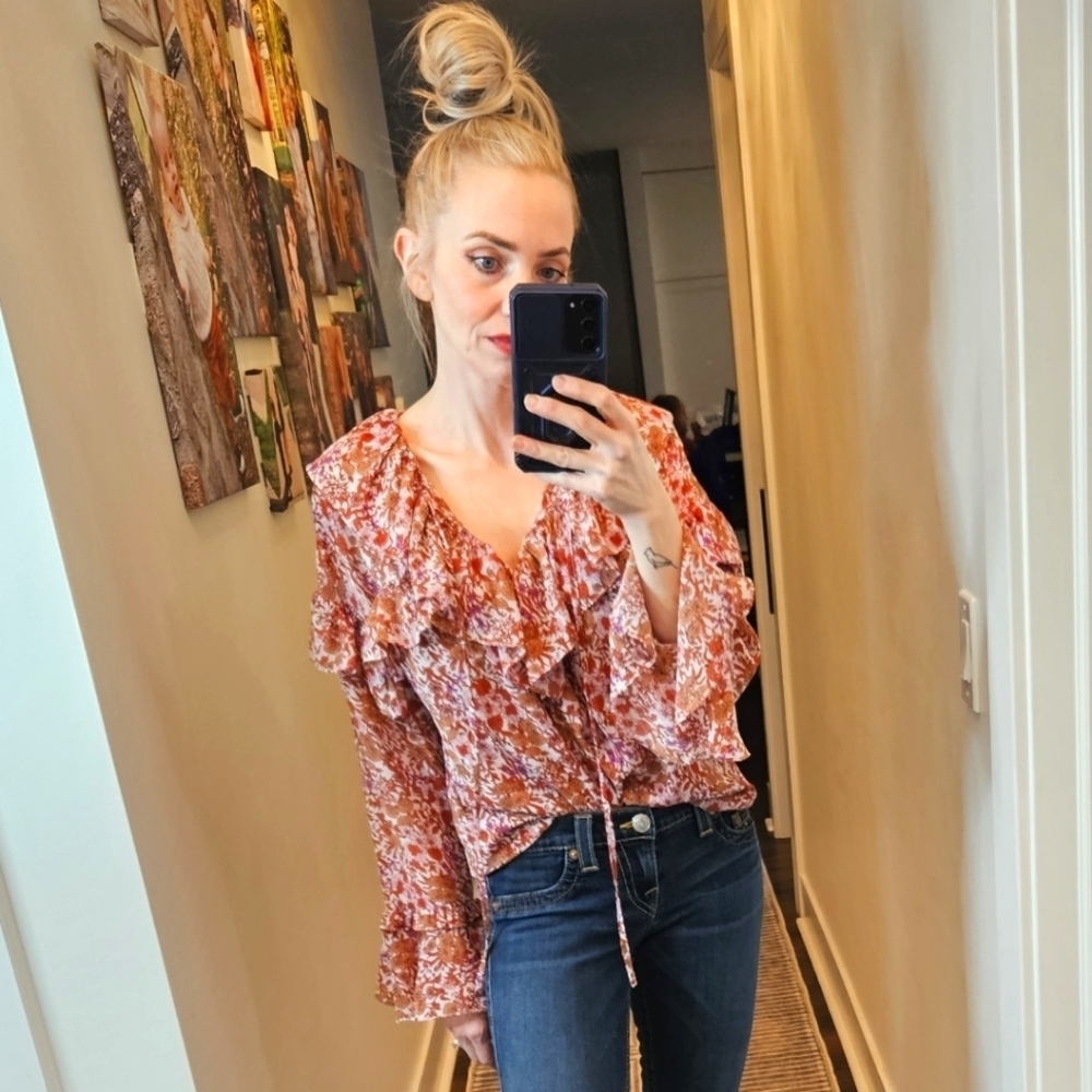 J Crew Floral Ruffle Blouse - SIZE S